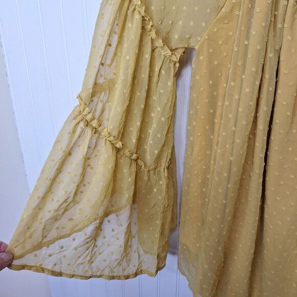 L & B Lucky & Blessed Off Shoulder Sleeve Top 3X Gold‎ Swiss Dot Fairy Core Boho - Picture 6 of 14